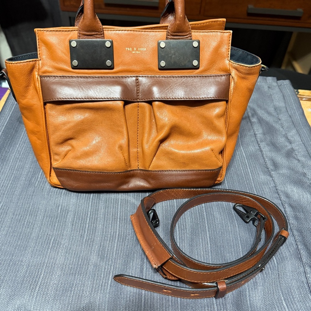 Rag & Bone Top Handle Pilot Bag Small Walnut two tone
